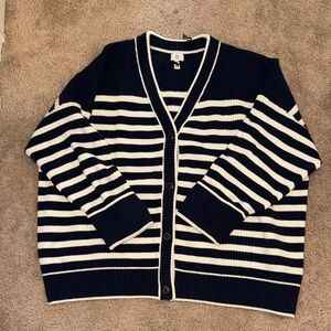 River Island Plus Navy and White Striped Cardigan